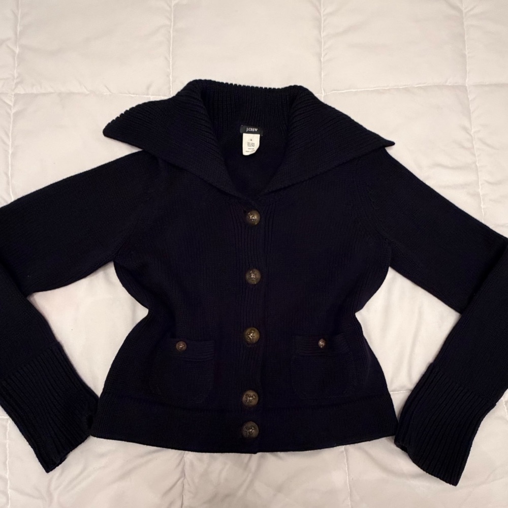 J.Crew Angora Blend Heavy Knit Navy Sweater | Quiet Luxury | Gold Buttons | M ✨